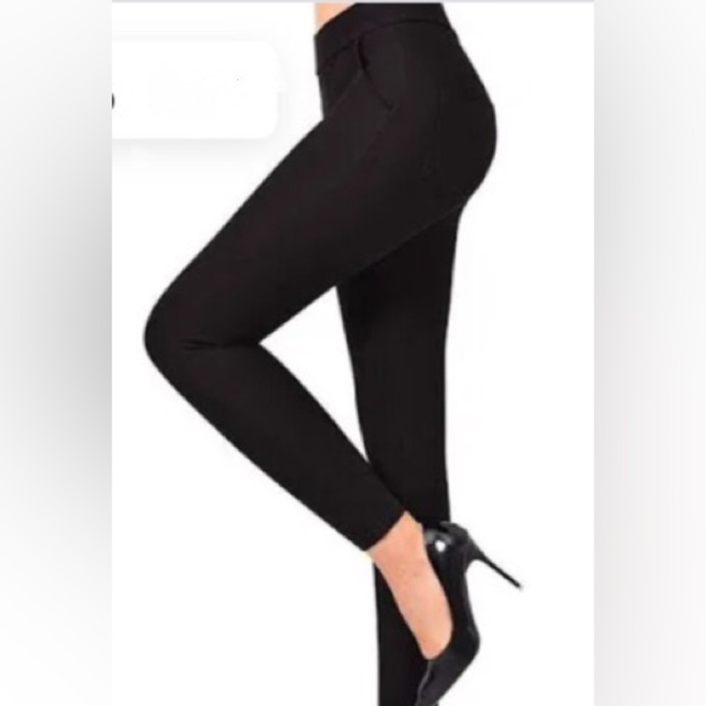 Black HighRise Trousers- Stretchy Fabric with side .Zipper